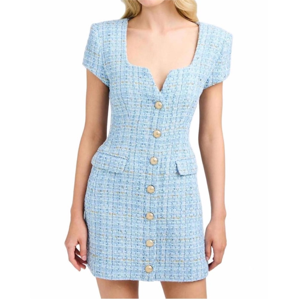 Generation Love Brunella Tweed Dress in Sky Blue Multi SZ XL NWT